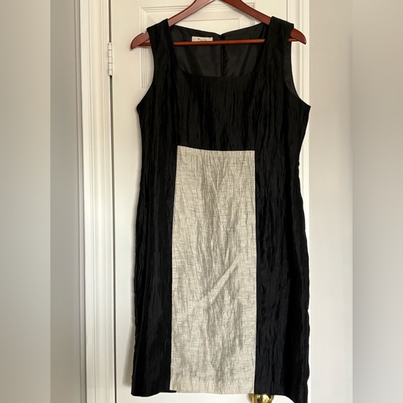 Elegant Black and Cream Dress Linen mix - Picture 2 of 8